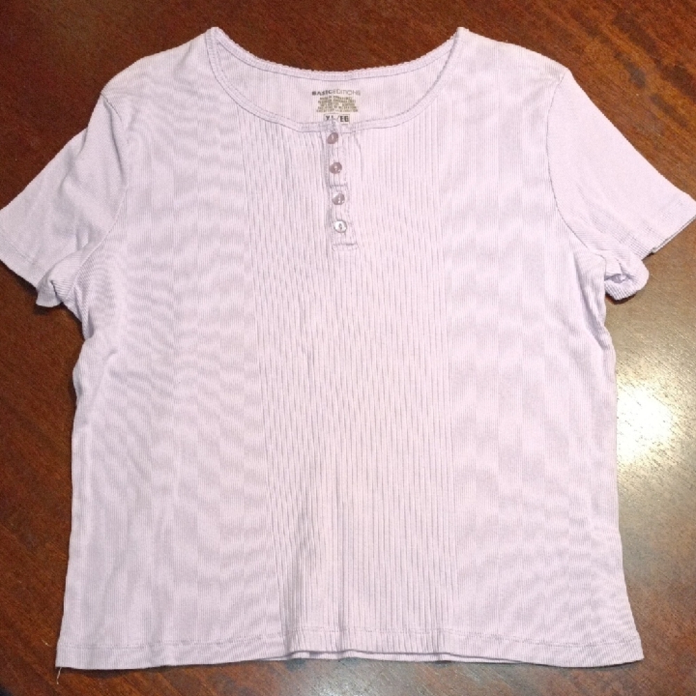 Basic Editions Lavender Ribbed Henley Top